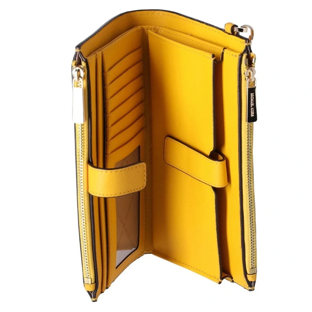 Michael Kors Jet Set Travel Large Double Zip Phone Wallet Jasmine Yellow